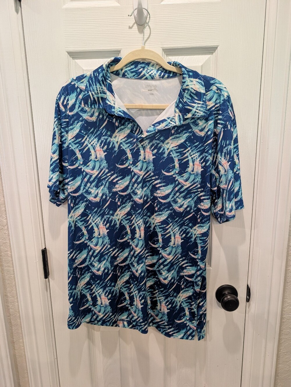 bcg Blue Abstract Wave-Print Polo